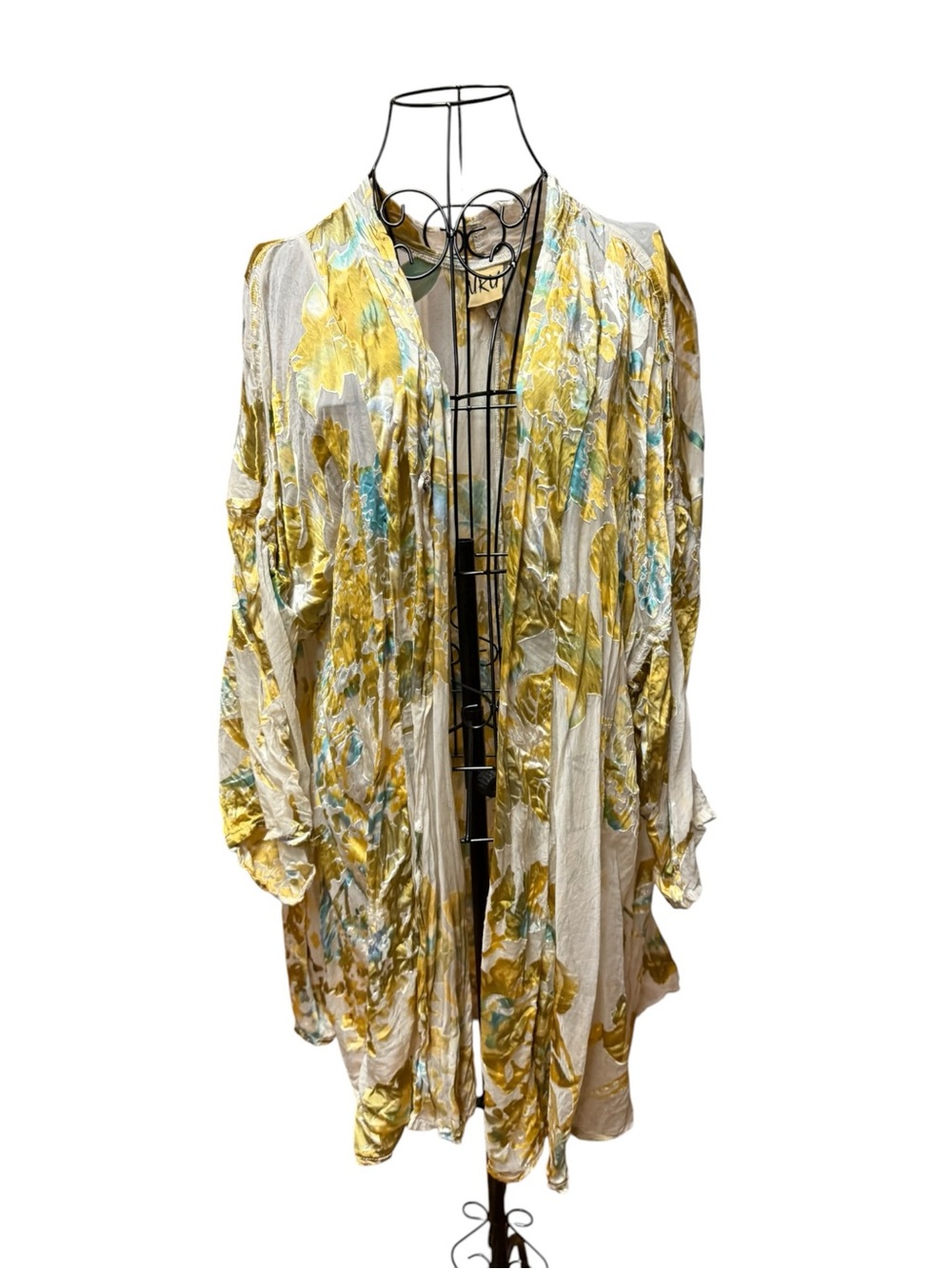 URU Floral Kimono Jacket in Mustard & Aqua 2X